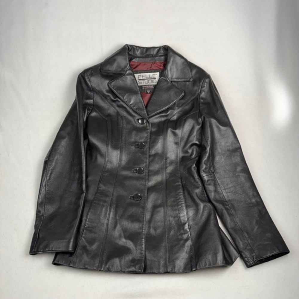 Pelle Studio Wilsons Leather Blazer Jacket Black Womens Small 4 Button Trench